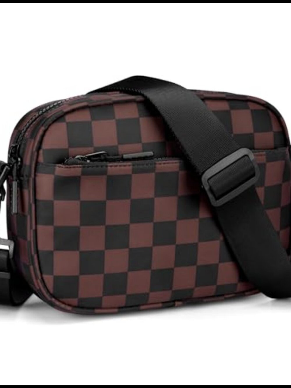 Checkered Crossbody Bag Nylon Small Wide Strap Women's Purse
